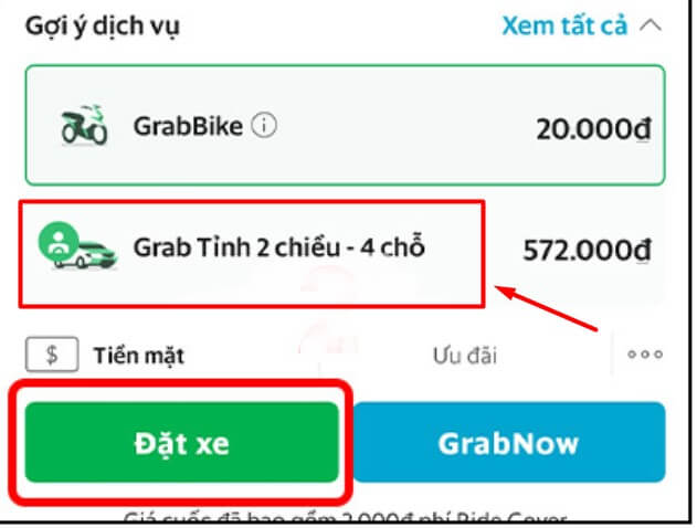 Cách đặt Grab đi và về