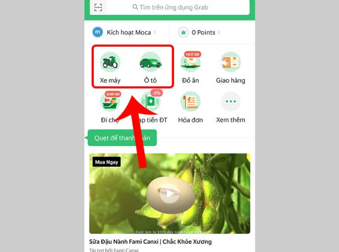 Cách đặt xe Grab trên điện thoại